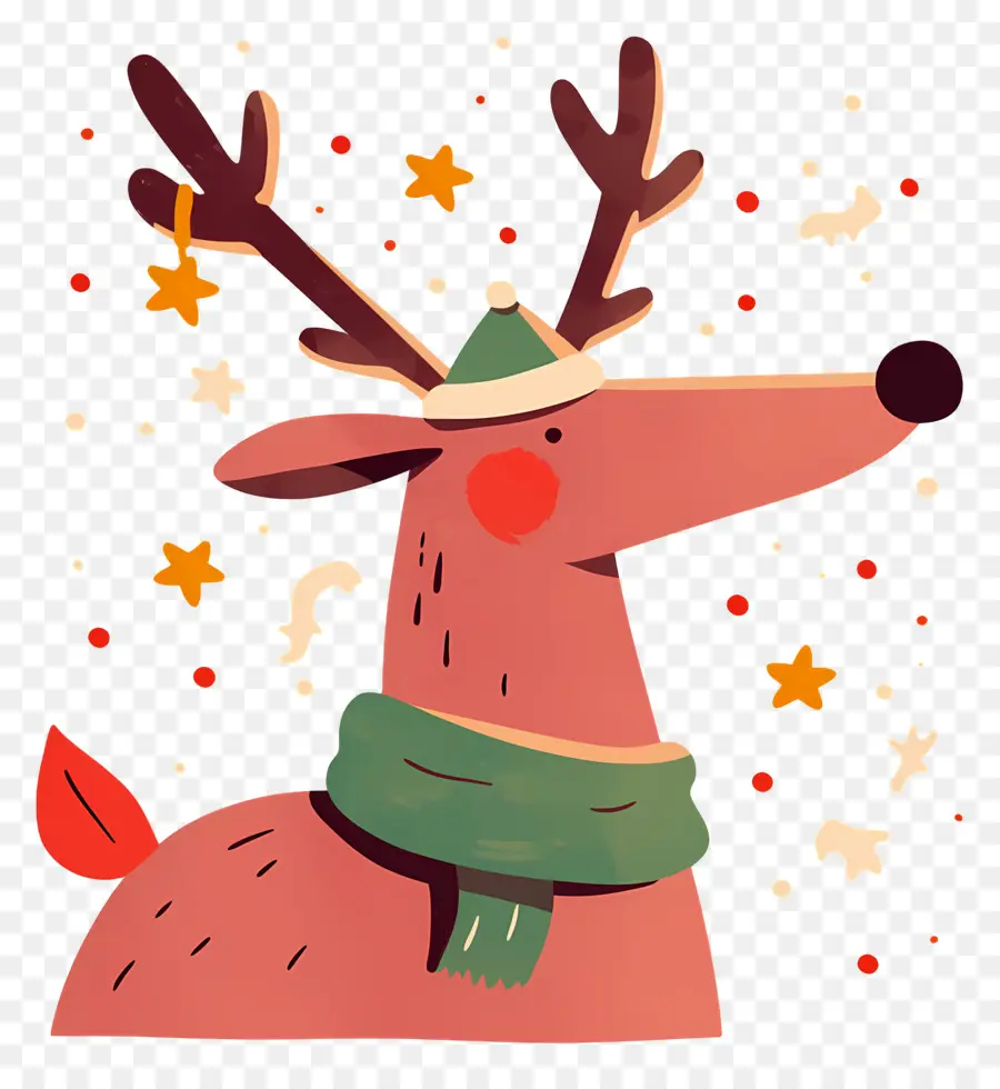 Cerf De Noël，Renne Avec Bonnet De Noel PNG