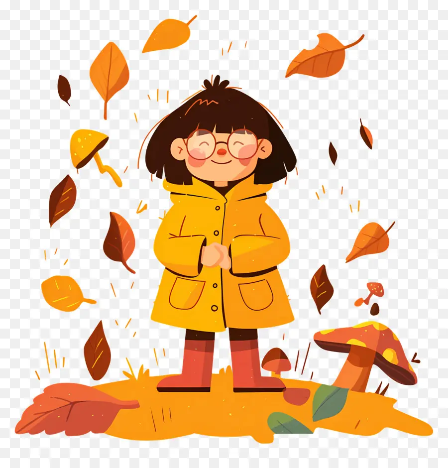 Fond D'automne，Fille En Manteau Jaune PNG