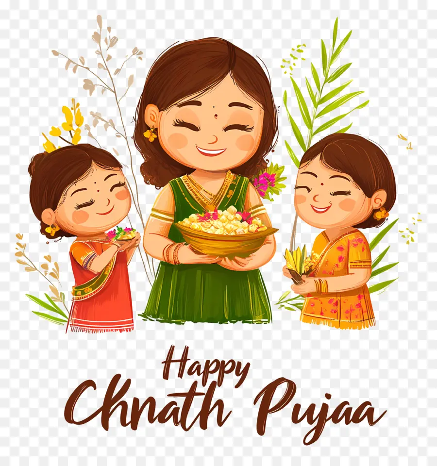 Joyeux Chhath Puja，Famille Avec Offrandes PNG