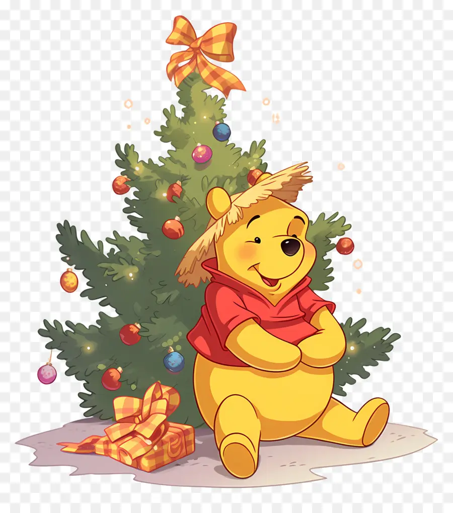 Winnie L'ourson，Ours Avec Arbre De Noël PNG