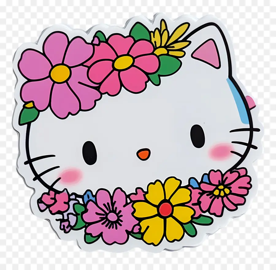 Autocollant Bonjour Kitty，Chat Avec Des Fleurs PNG