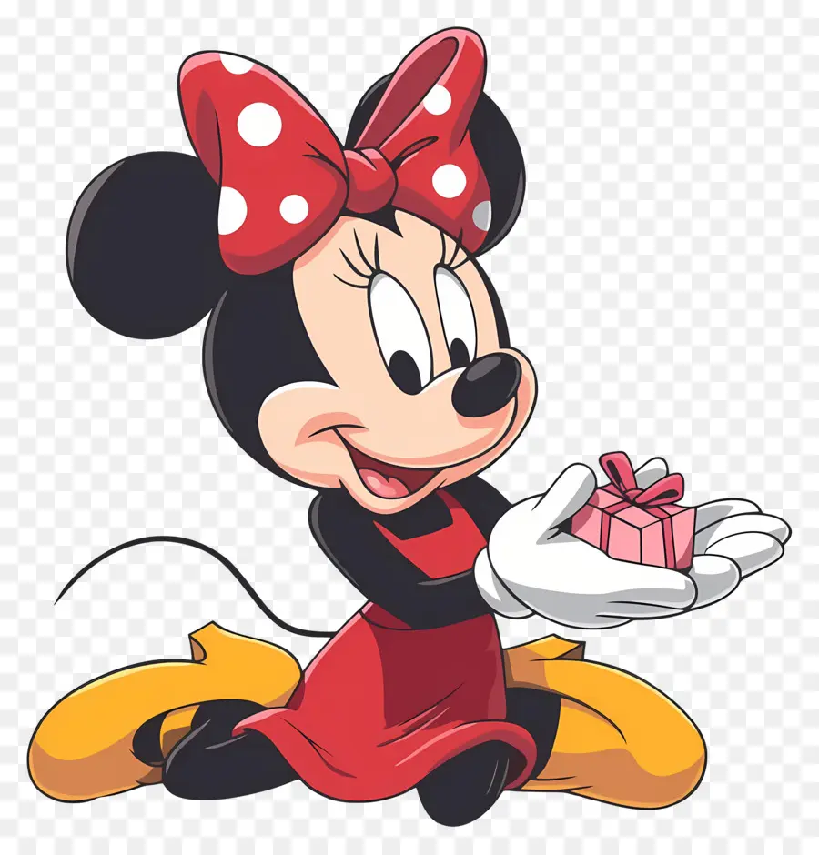 Minnie Souris，Souris De Dessin Animé Avec Cadeau PNG