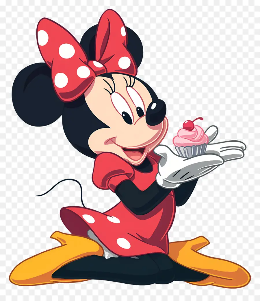 Minnie Souris，Souris De Dessin Animé Avec Cupcake PNG