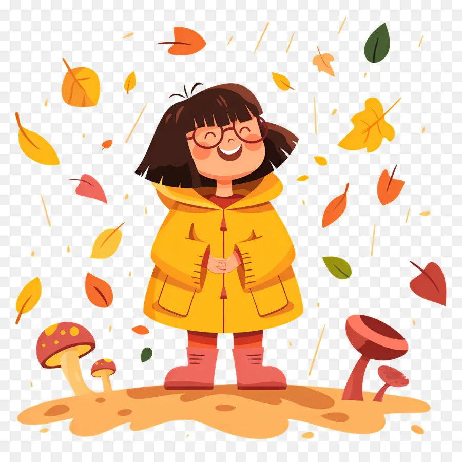 Fond D'automne，Fille En Manteau Jaune PNG