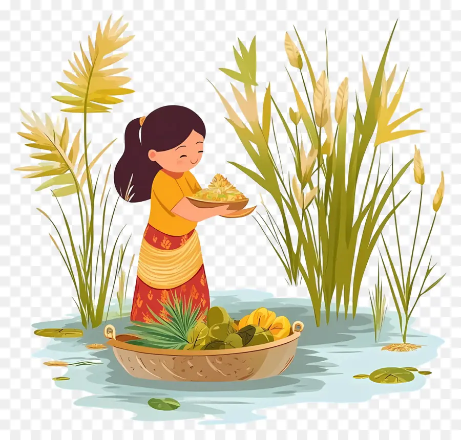 Joyeux Chhath Puja，Femme Avec Des Offrandes PNG