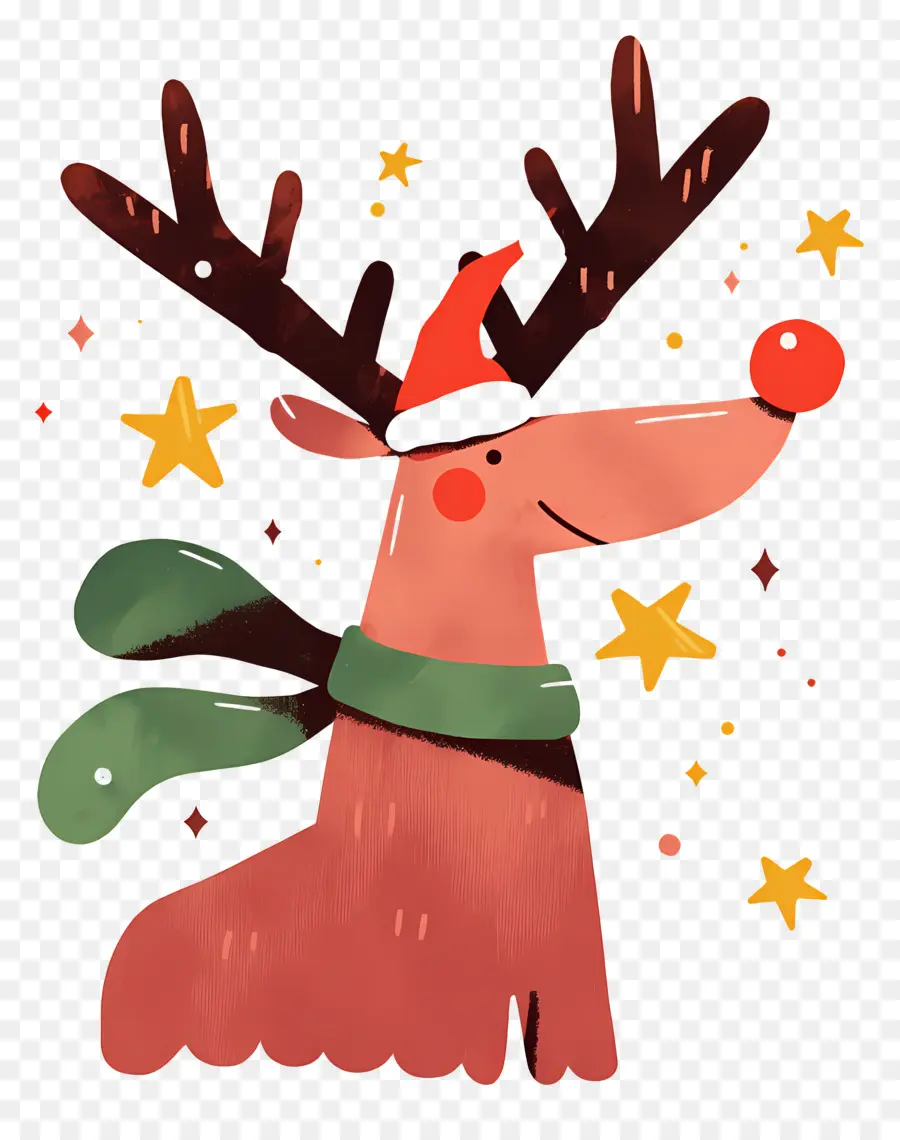 Cerf De Noël，Renne Avec Bonnet De Noel PNG