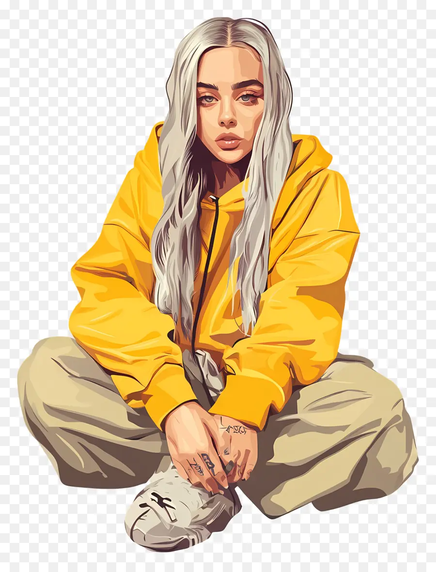 Billie Eilish，Personne En Sweat à Capuche Jaune PNG