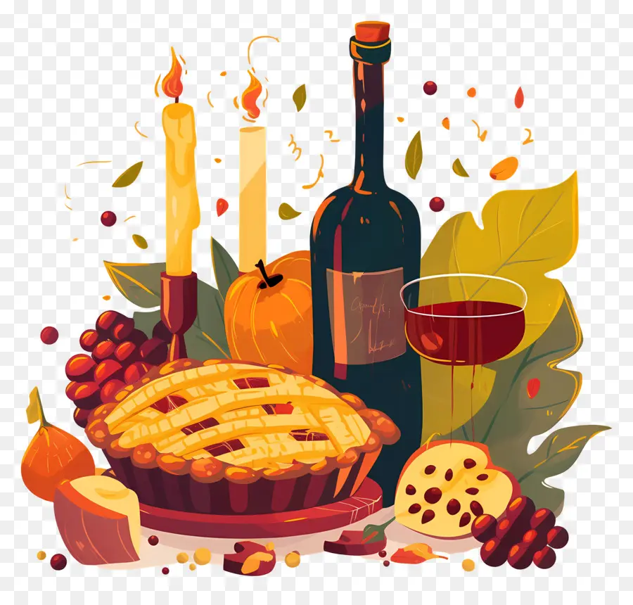 Nourriture De Thanksgiving，Tarte D'automne Et Vin PNG