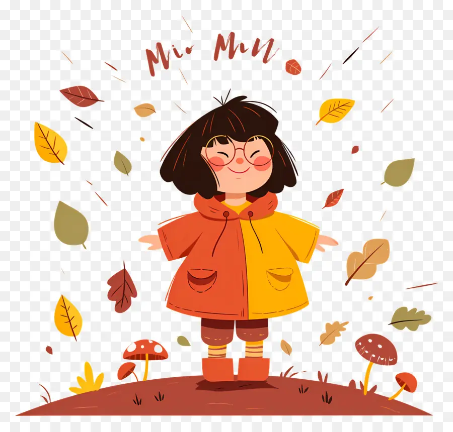 Fond D'automne，Fille En Manteau Jaune PNG