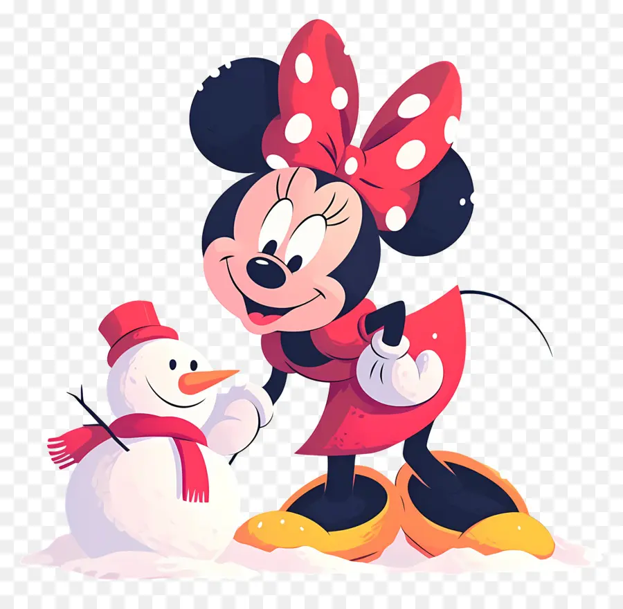 Minnie Souris，Minnie Mouse Avec Bonhomme De Neige PNG