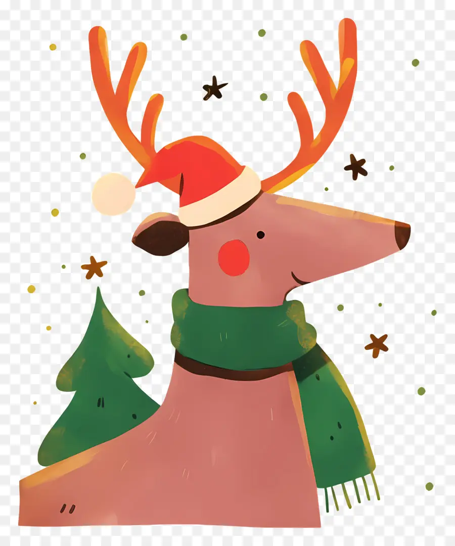 Cerf De Noël，Renne Avec écharpe PNG