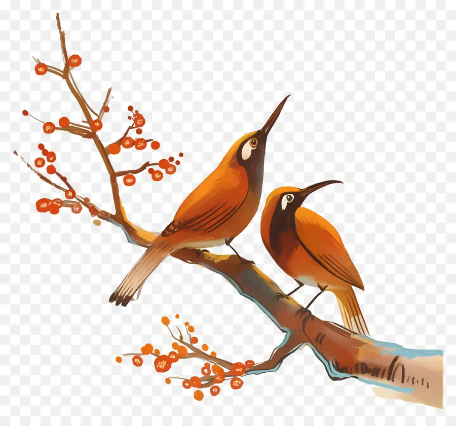 Arbre Avec Des Oiseaux，Oiseaux Sur Branche PNG