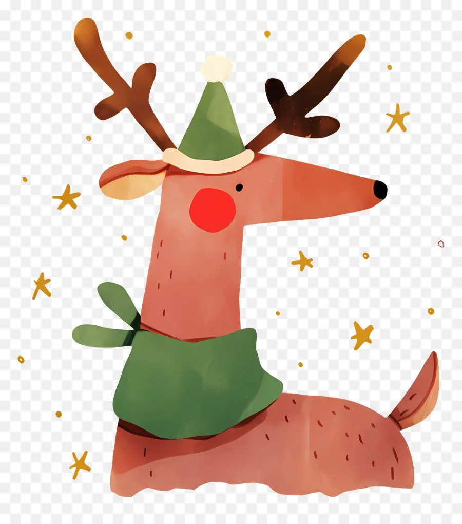 Cerf De Noël，Renne Avec Bonnet De Noel PNG