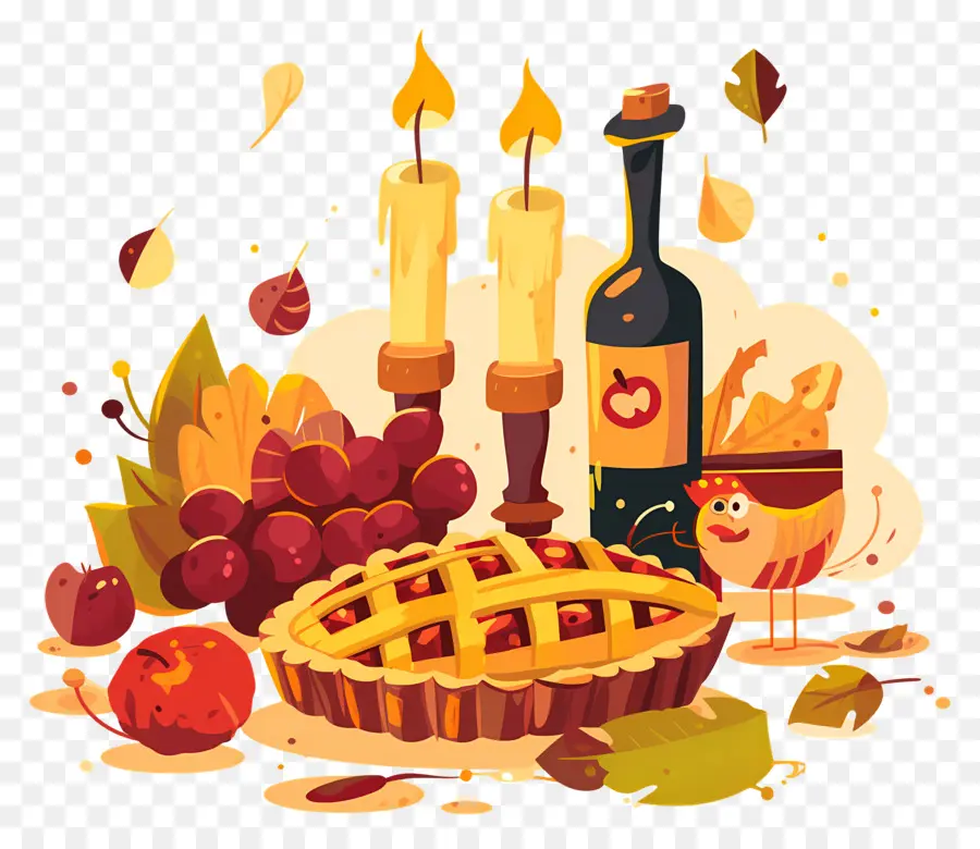 Nourriture De Thanksgiving，Tarte D'automne Et Vin PNG