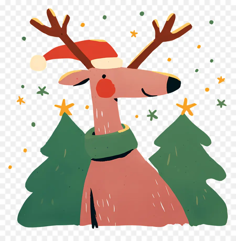 Cerf De Noël，Renne Avec écharpe PNG