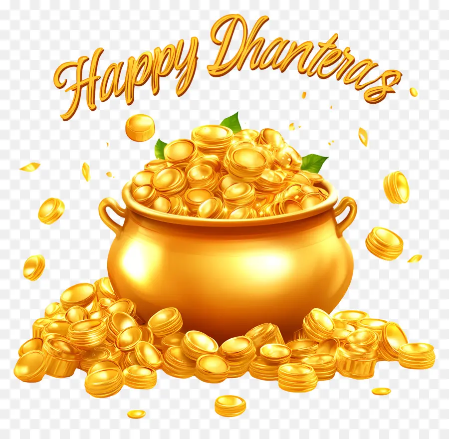 Joyeux Dhanteras，Pot De Pièces D'or PNG