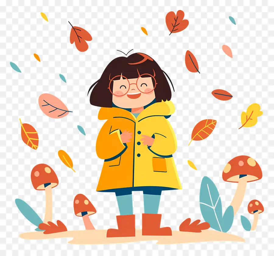 Fond D'automne，Fille En Manteau Jaune PNG