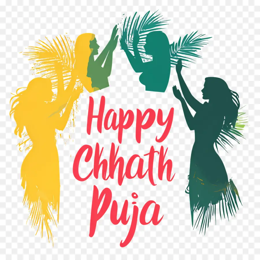 Joyeux Chhath Puja，Silhouettes Avec Des Feuilles PNG