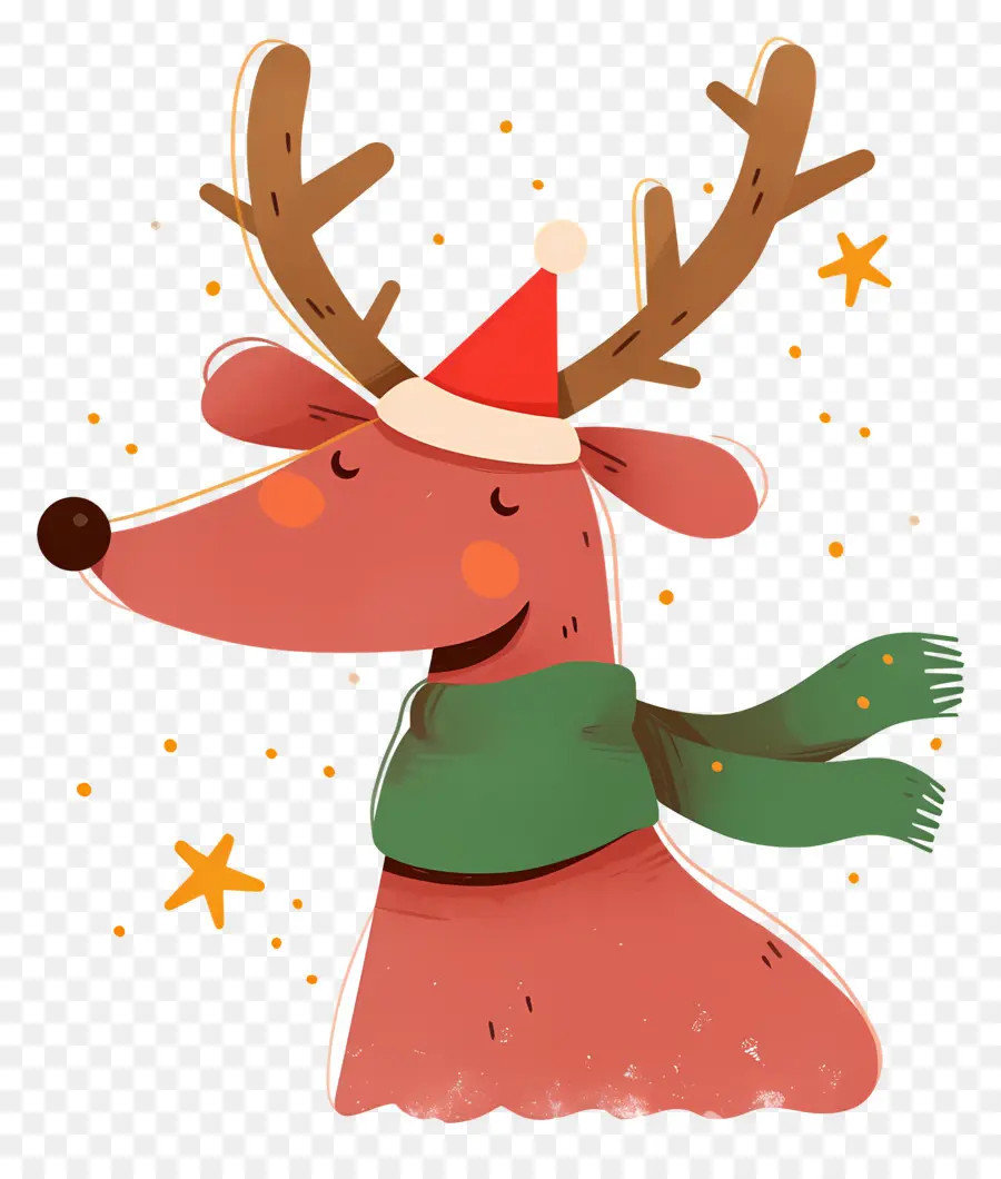 Cerf De Noël，Renne Avec Bonnet De Noel PNG