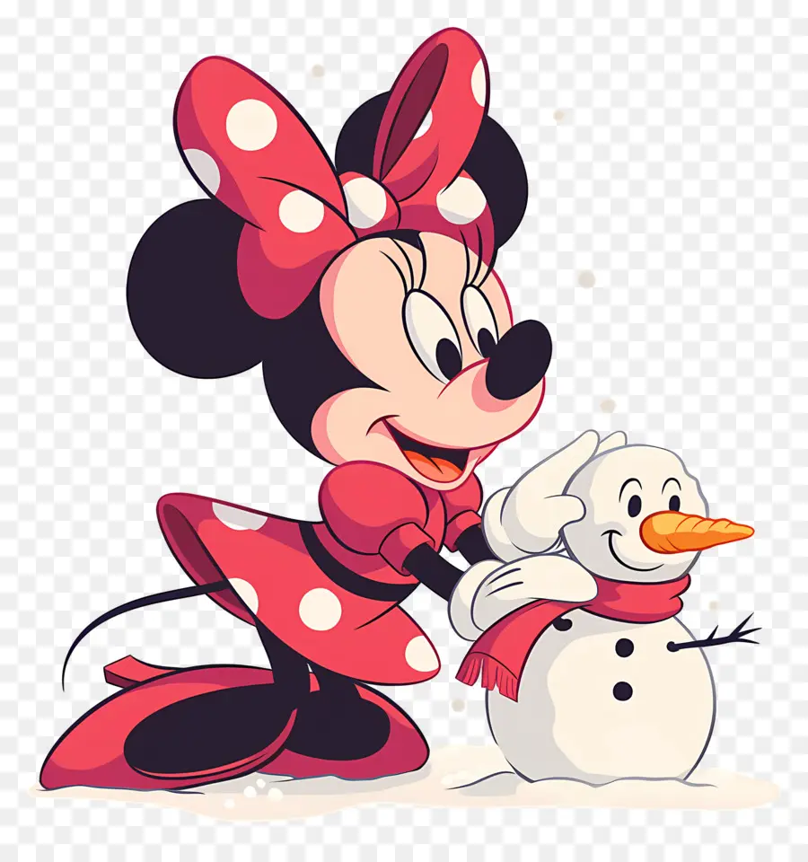 Minnie Souris，Minnie Mouse Avec Bonhomme De Neige PNG