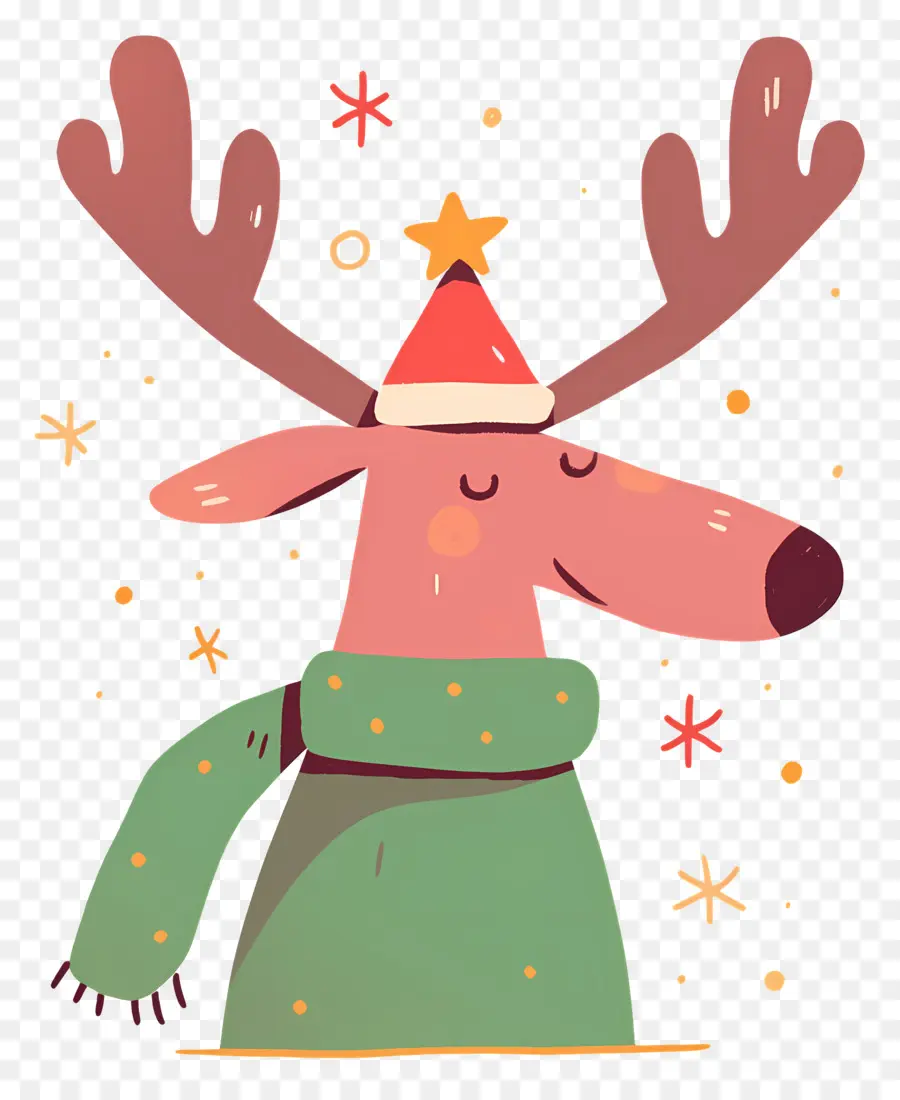 Cerf De Noël，Renne Avec Bonnet De Noel PNG