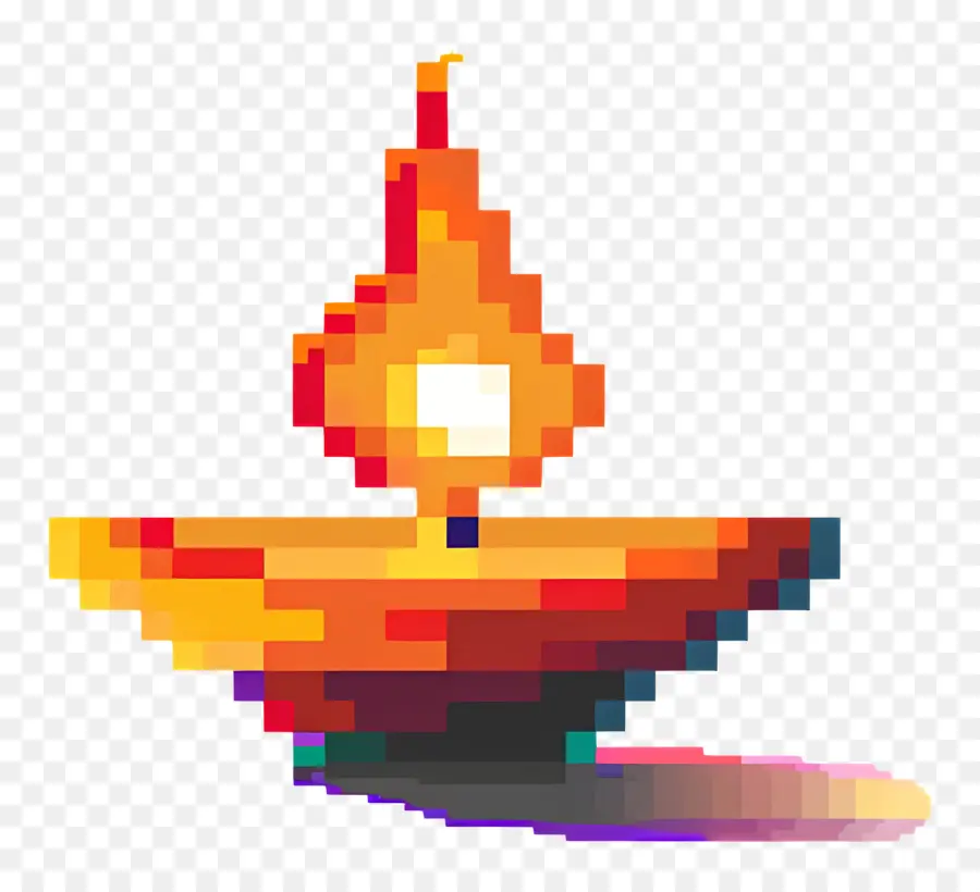 Pixel Diwali Diya，Lampe Pixélisée PNG