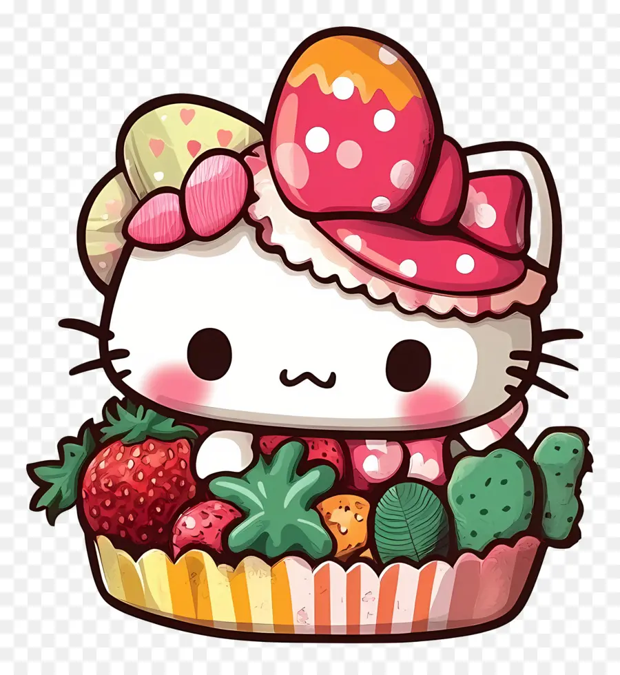 Autocollant Bonjour Kitty，Chat Avec Des Fruits PNG