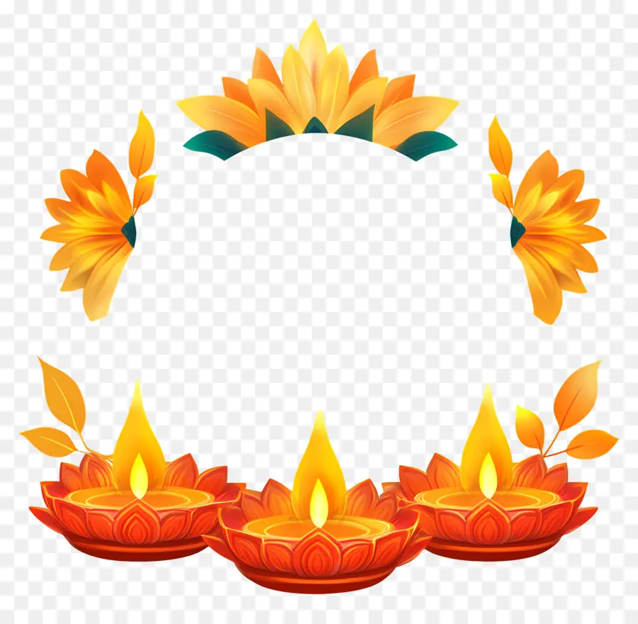 Joyeux Dhanteras，Lampes Diya Oranges PNG