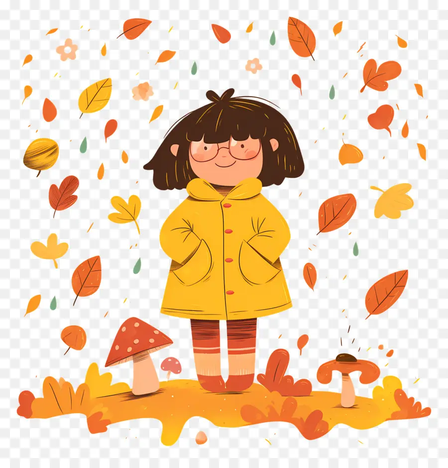 Fond D'automne，Fille En Manteau Jaune PNG