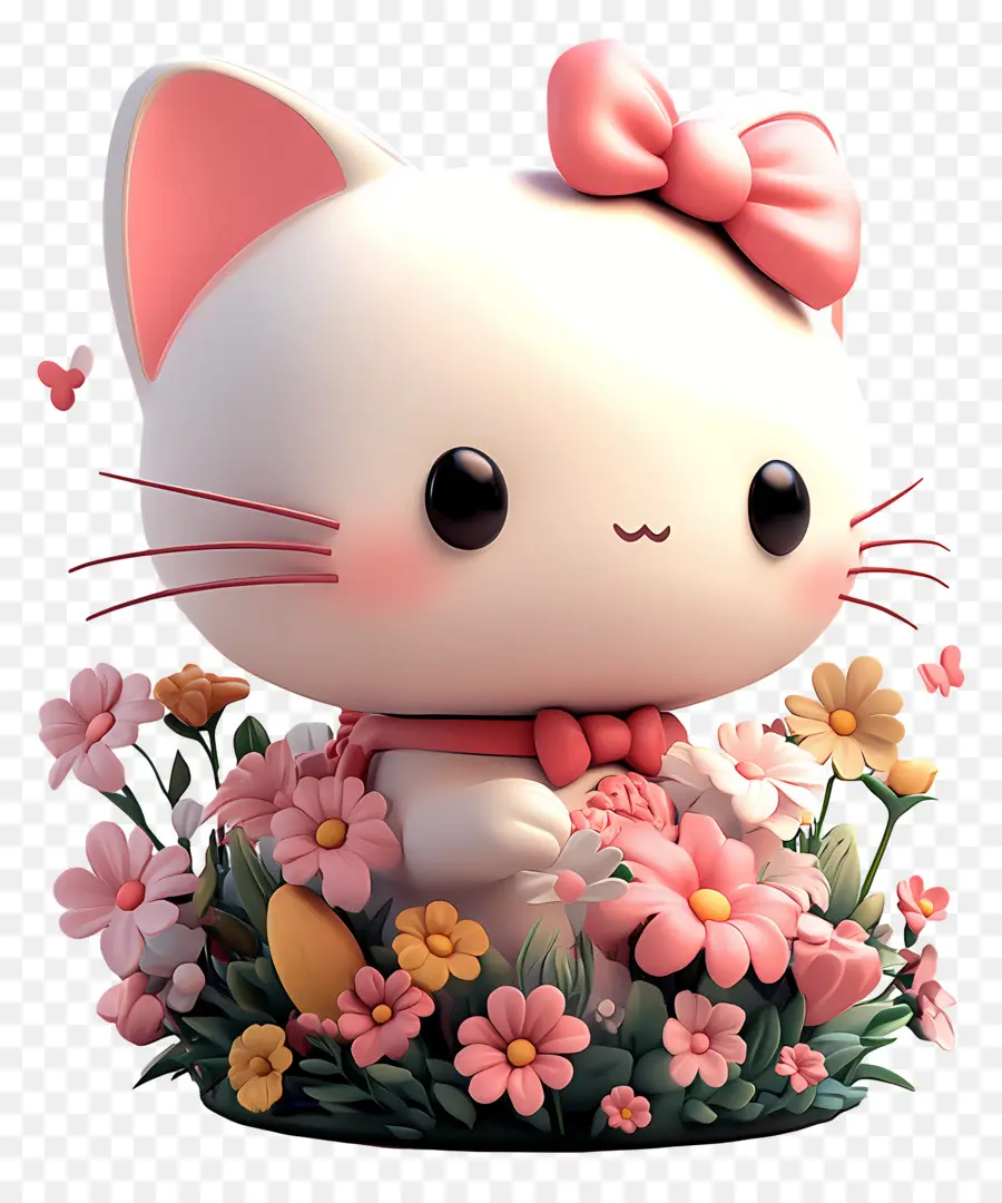 Autocollant Bonjour Kitty，Chat Blanc Avec Des Fleurs PNG