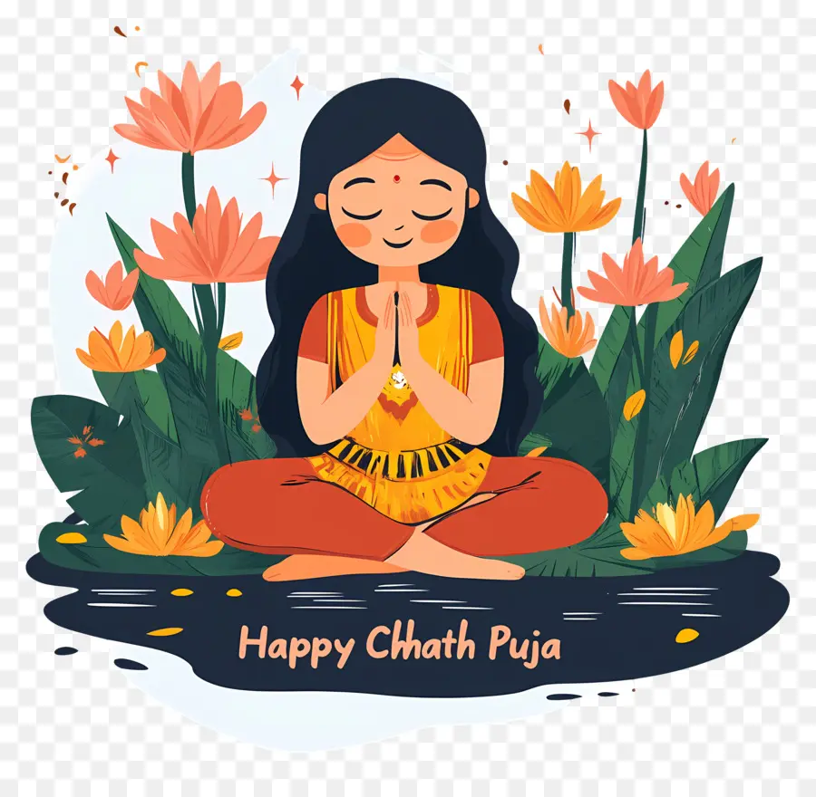 Joyeux Chhath Puja，Femme Méditant PNG