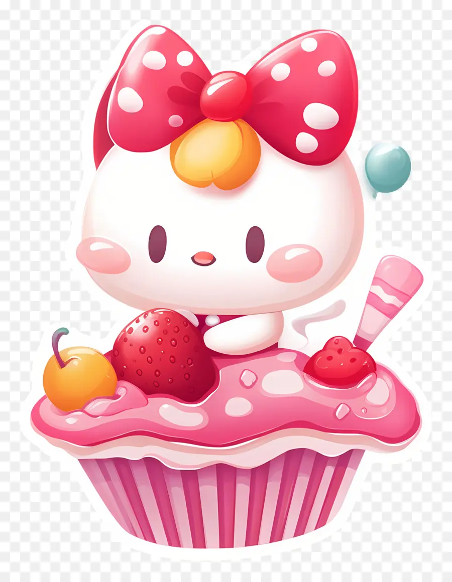 Autocollant Bonjour Kitty，Chat Sur Cupcake PNG