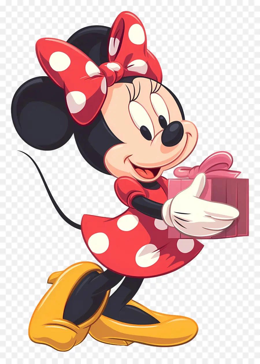 Minnie Souris，Souris De Dessin Animé Avec Cadeau PNG