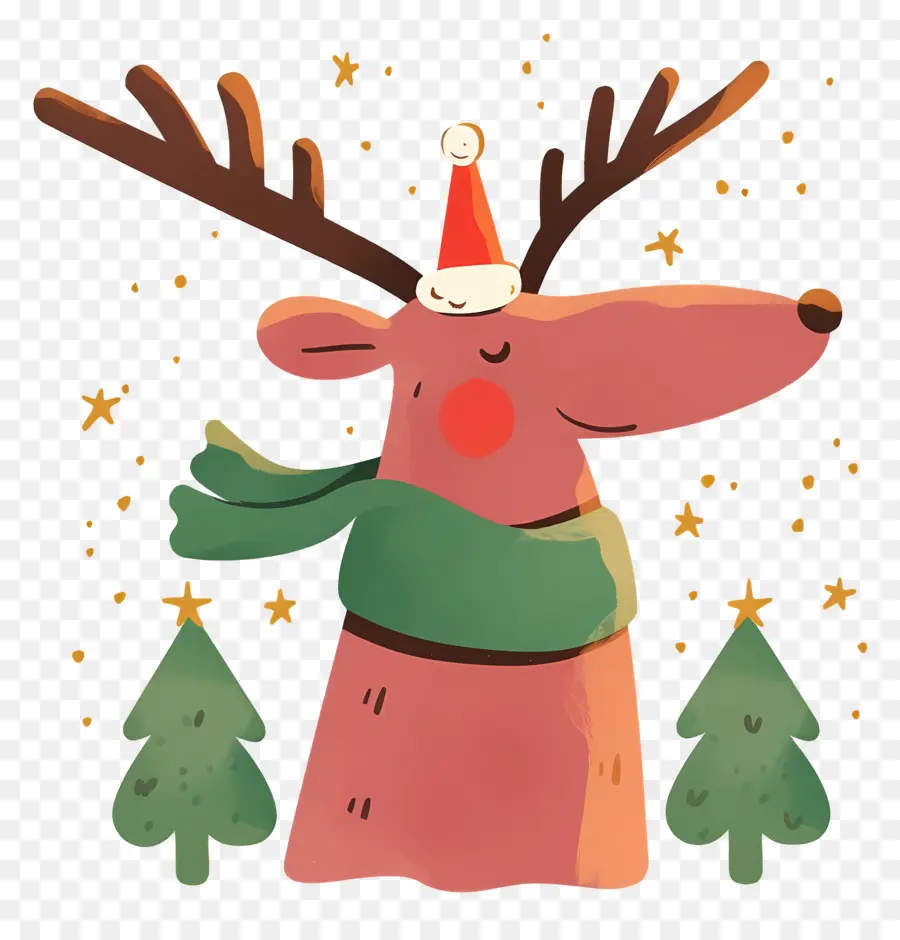 Cerf De Noël，Renne Avec écharpe PNG