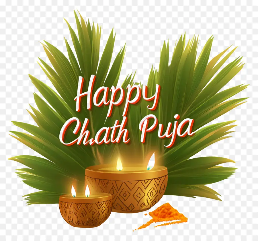 Joyeux Chhath Puja，Bougies Avec Des Feuilles PNG