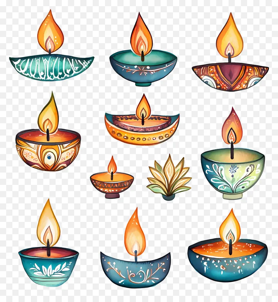 Lampes à Huile Diwali，Diya Pastel PNG