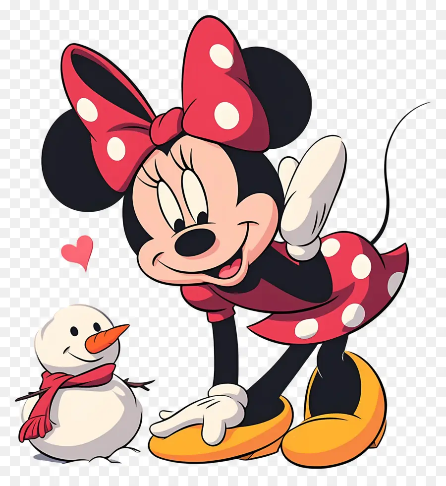 Minnie Souris，Minnie Mouse Avec Bonhomme De Neige PNG