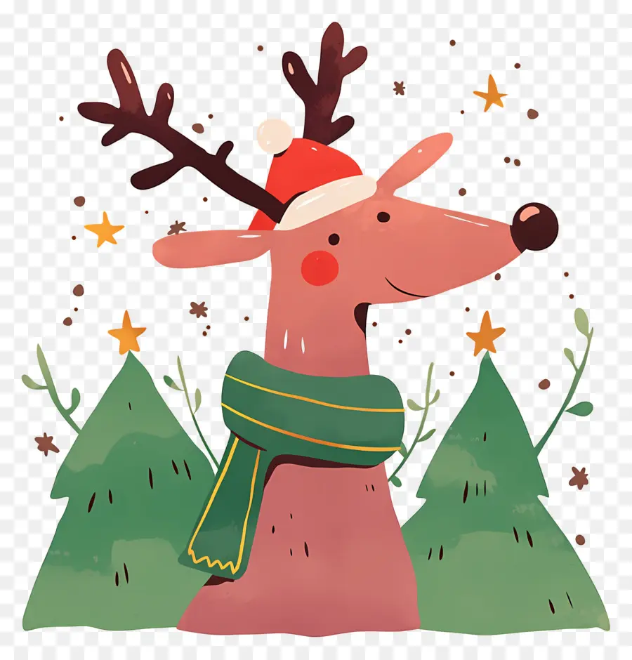 Cerf De Noël，Renne Avec écharpe PNG