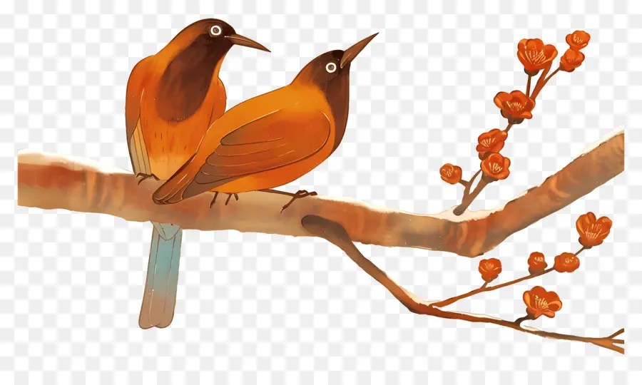 Arbre Avec Des Oiseaux，Oiseaux Sur Branche PNG