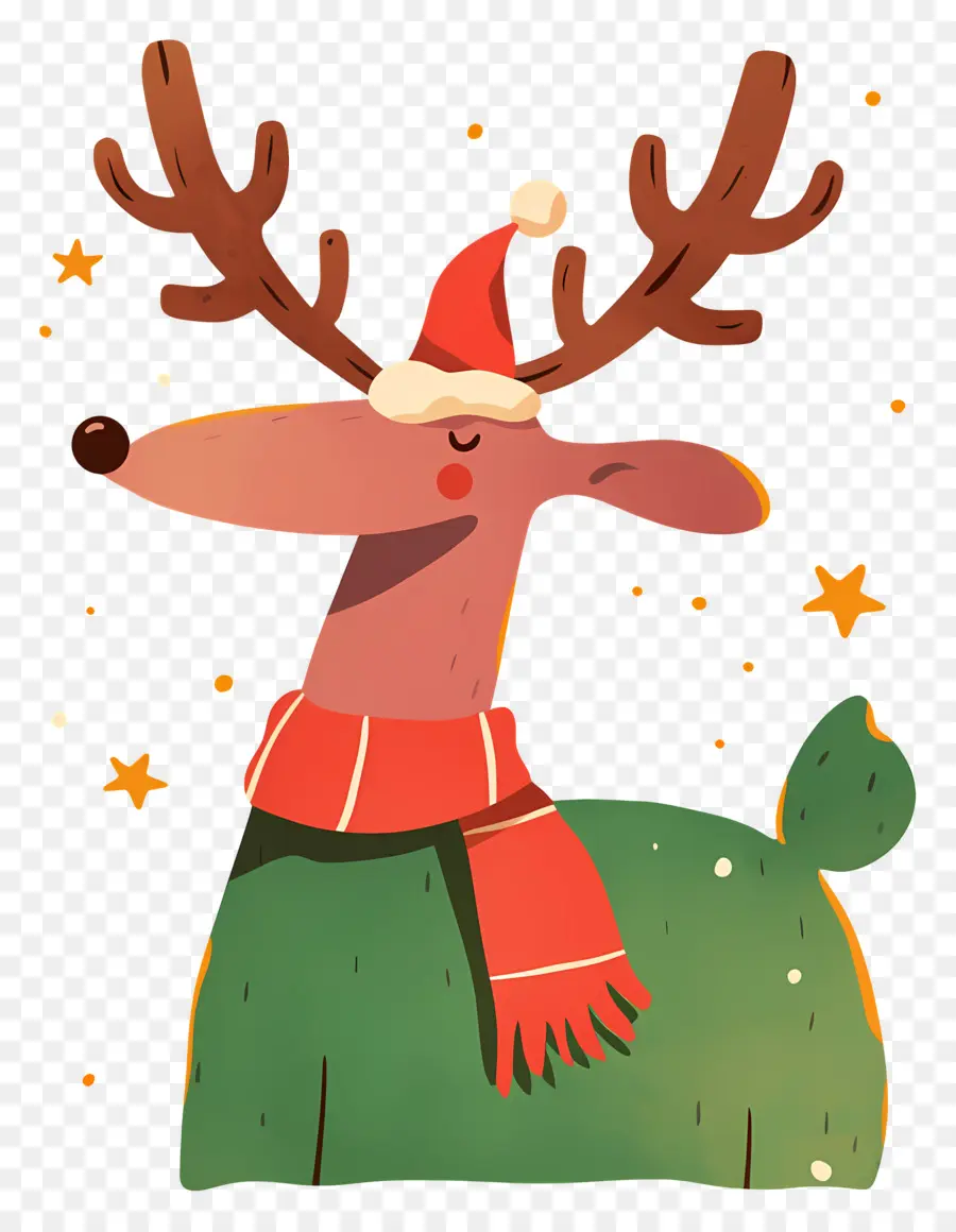 Cerf De Noël，Renne Avec écharpe PNG