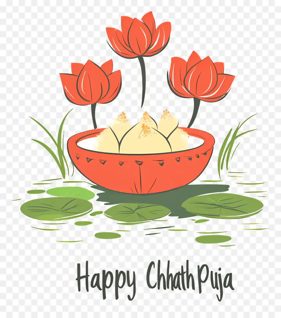 Joyeux Chhath Puja，Lotus Et Offrandes PNG