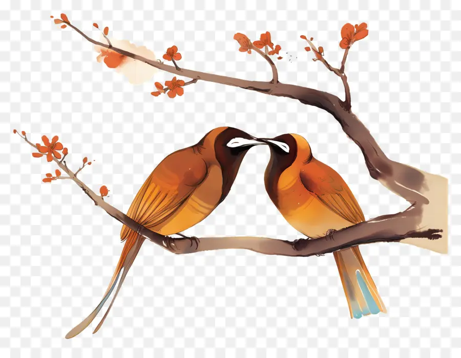 Arbre Avec Des Oiseaux，Oiseaux Sur Branche PNG