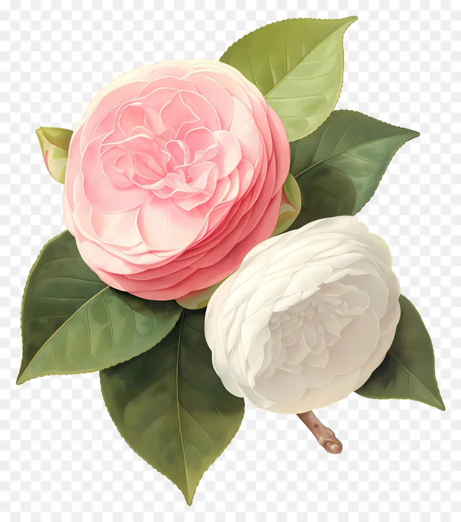 Camélias，Fleurs Roses Et Blanches PNG