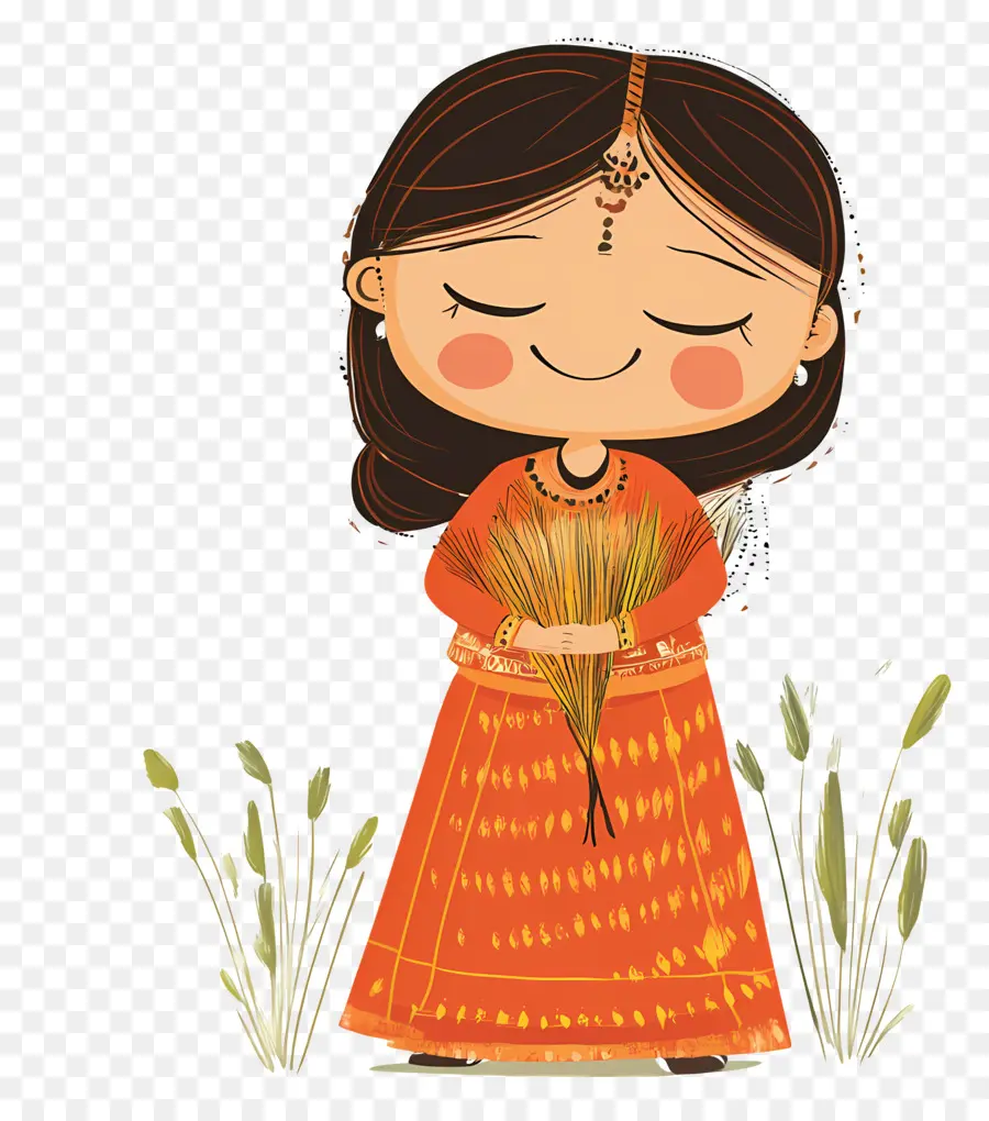 Joyeux Chhath Puja，Fille En Costume Traditionnel PNG