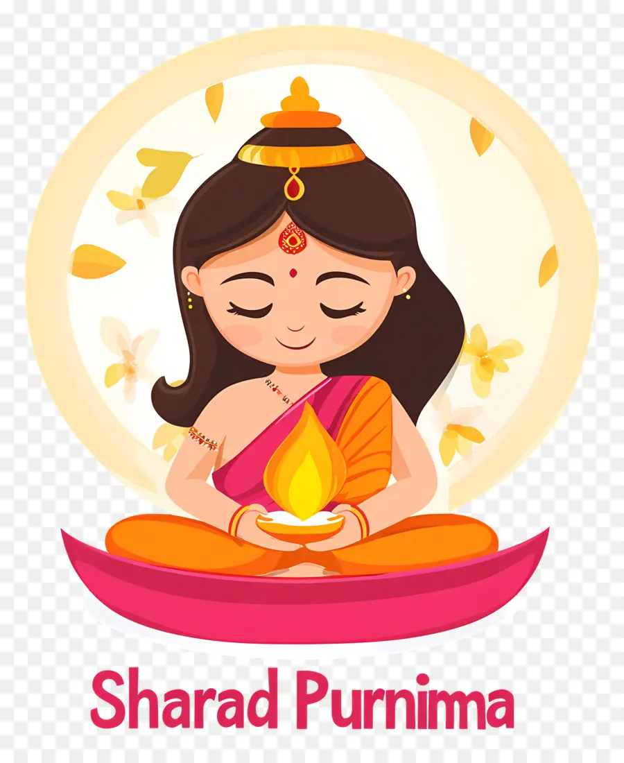 Sharad Purnima，Fille Avec Lampe PNG