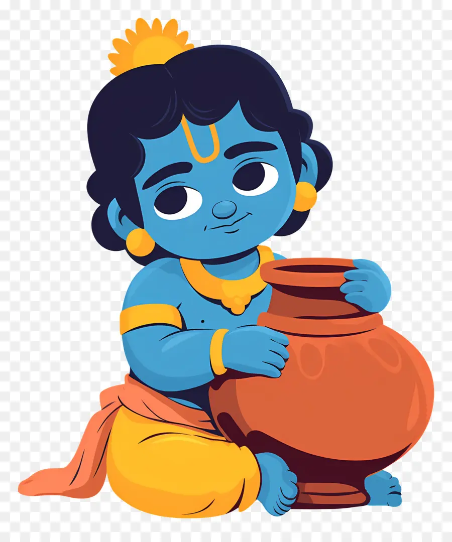 Bébé Krishna，Enfant Bleu Avec Pot PNG