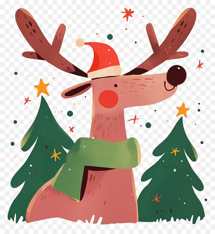 Cerf De Noël，Renne Avec écharpe PNG