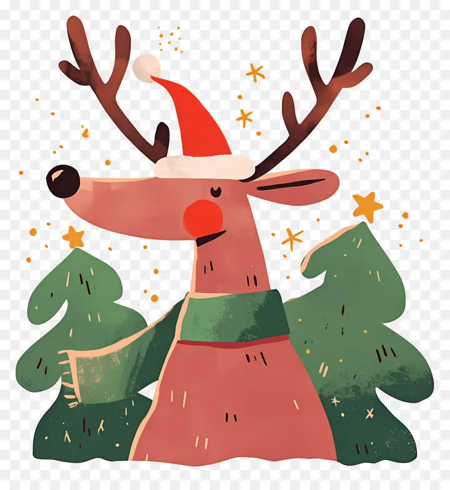 Cerf De Noël，Renne Avec écharpe PNG