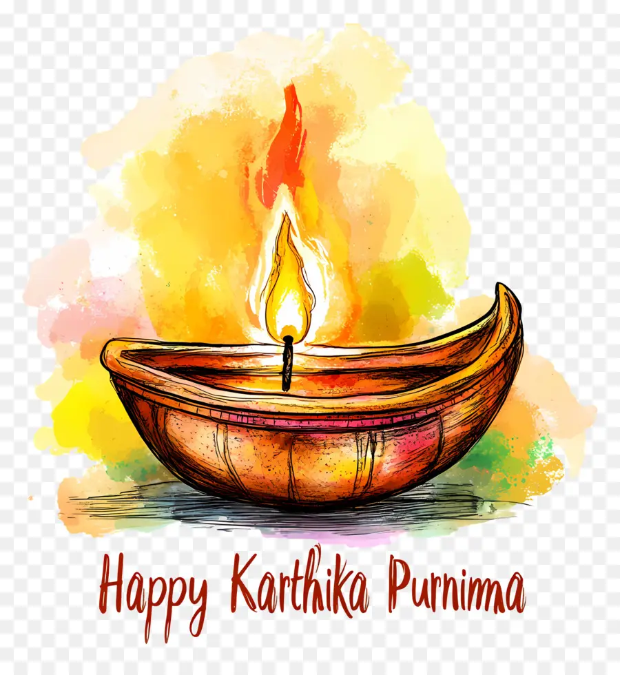 Karthika Purnima，Diya Simple Avec Flamme PNG