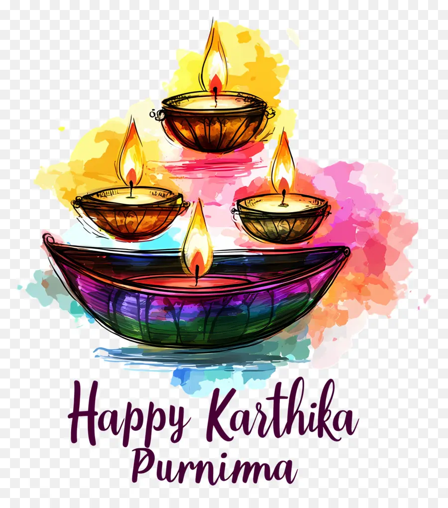 Karthika Purnima，Diyas Colorées PNG